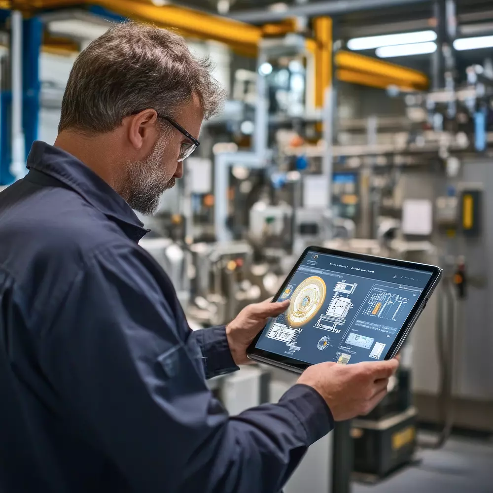 Mężczyzna prowadzi badania na produkcji A man is conducting research in production.