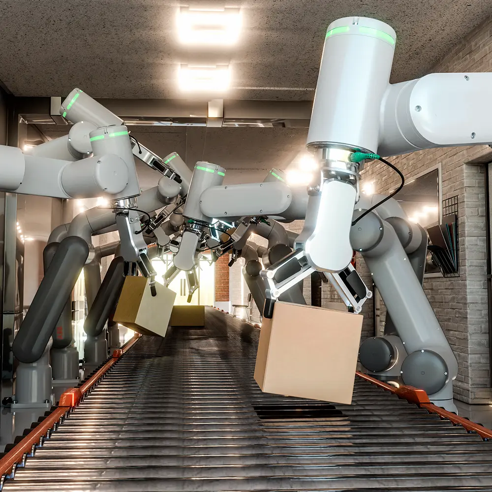 roboty A man is inspecting products.